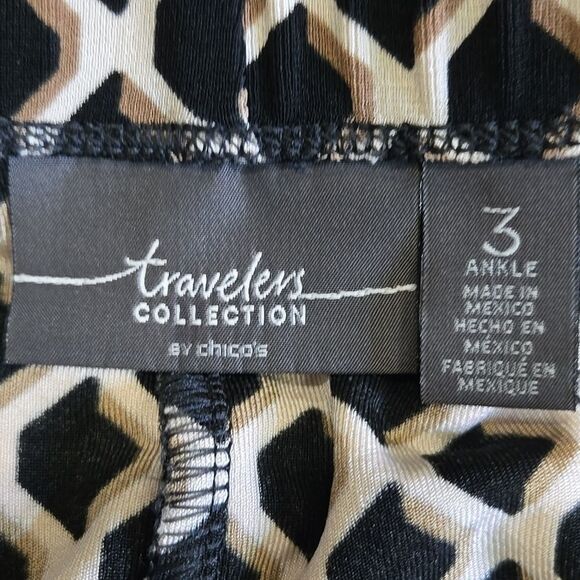 Chico's XL 16 Travelers Pull On Taper Ankle Pants Travel Stretch Geometric Print - Picture 8 of 11
